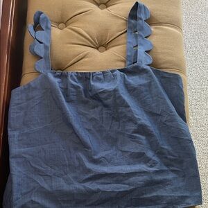 Zara Navy Linen-Blend Scalloped Strap Tank Top